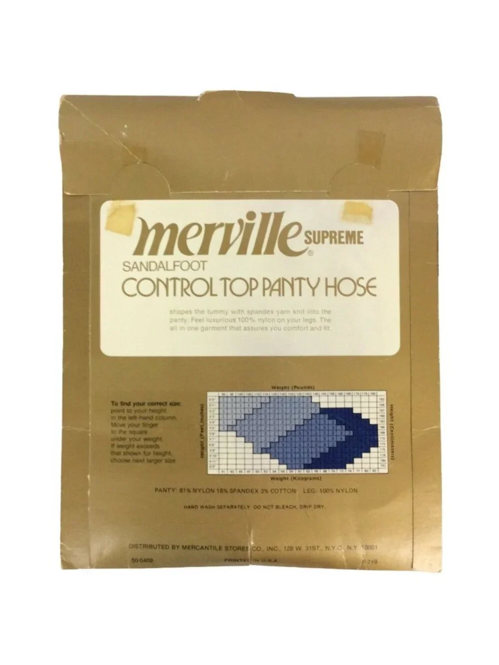 Merville Supreme Pantyhose 4X Long Pecan Brown Control Top Sandalfoot Vintage 80